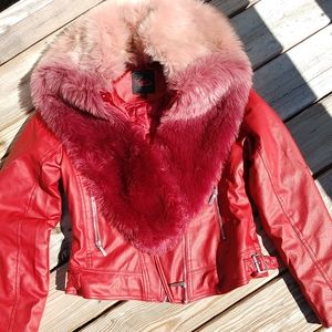 Red Leather Jacket w/ fur Collar
